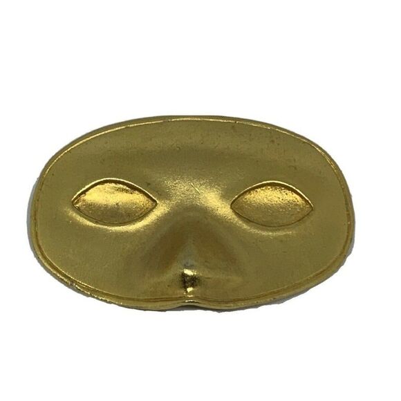 Vintage Mardi Gras Mask Brooch Pin Gold in Color - Picture 2 of 8